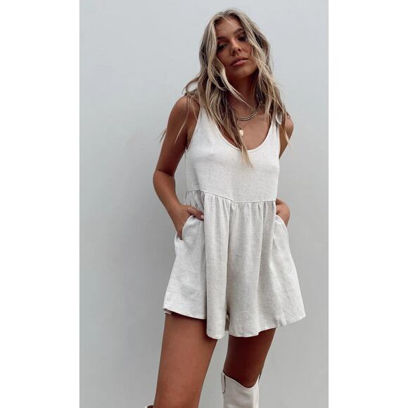 Princess Polly Tan Tie Shoulder Romper - Picture 1 of 4